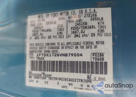 1997 Ford F-150 Standard/Xl/Xlt from USA, damaged, VIN 1FTDX1726VNB79004